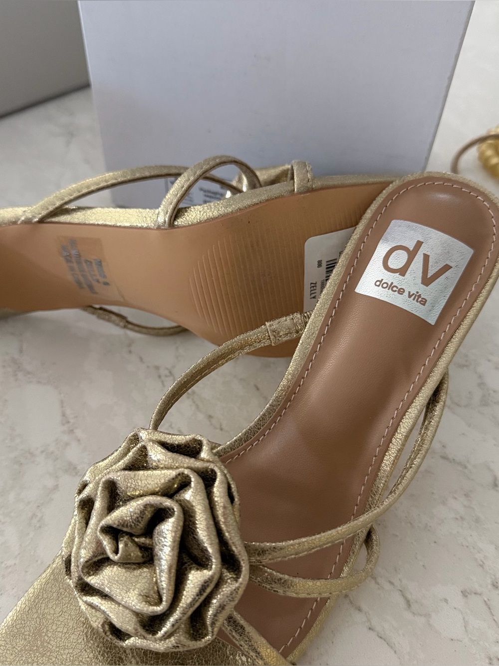 Dolce Vita Metallic Gold Rosette Strappy Heeled Slides